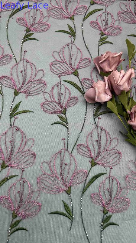 Tulip Flower Lace Colored Embroidery Fabric Lady Dress Textile