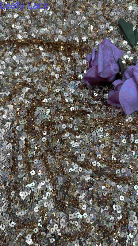 50 Inch Brown Color High Quality Sparkling Square Sequin Netting Embroidery Lace Dress Fabric For Evening Dress