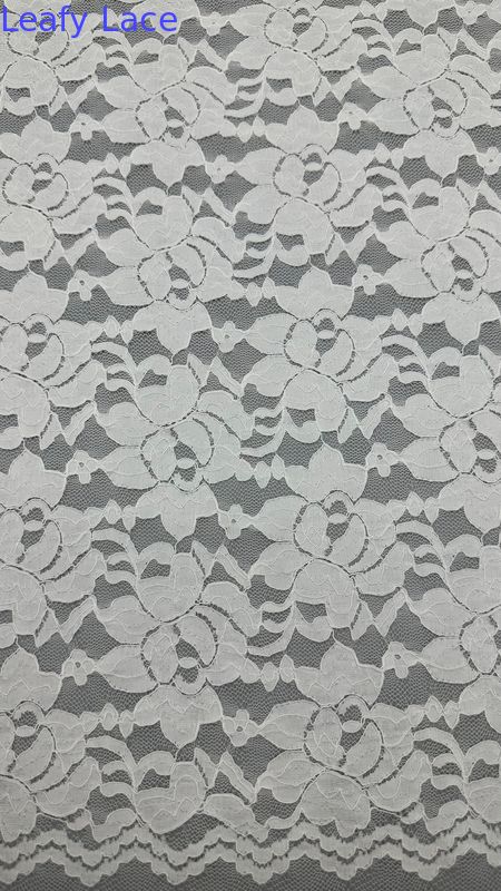 55 Inch Width Nylon Spandex White Color Stretch Floral Design Elastic Lace Fabric With Scallop For Fashion Women Dressing