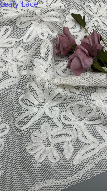 Cotton Mesh Embroidery With Floral Pattern Sustainable Fabric Full-Width Fabric For Spring And Summer