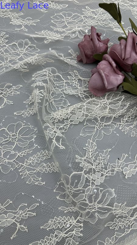Leafy Embroidery Sequin Fabric Elegant And Breathe Embroidered Lace Fabric Evening Occasion Luxury Fabric