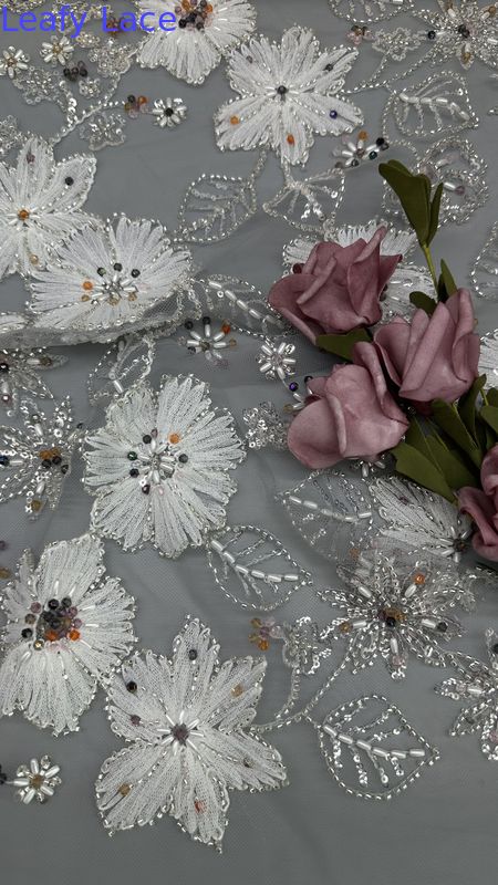 Leafy Mesh Ground Embroidered Sequin Fabric Floral Bead For East Culture Occasion