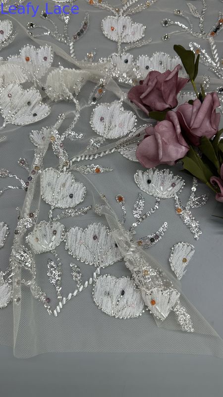 Bead Luxury Leafy Mesh Ground Embroidered Sequin Fabric Floral  For East Culture Occasion