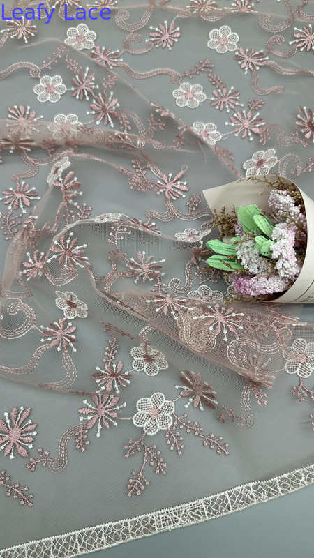 Embroidered Lace Fabric Mesh Ground Artistic Detailing for Sophisticated Custom-Made Evening Dresses