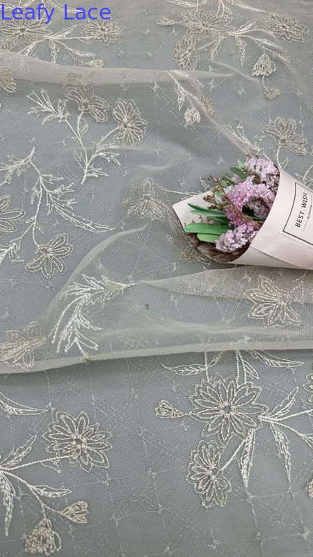 Mesh Tulle Lace With Raised Embroidery Feather Light Luxury Fabric For Ethereal Red Carpet Dresses