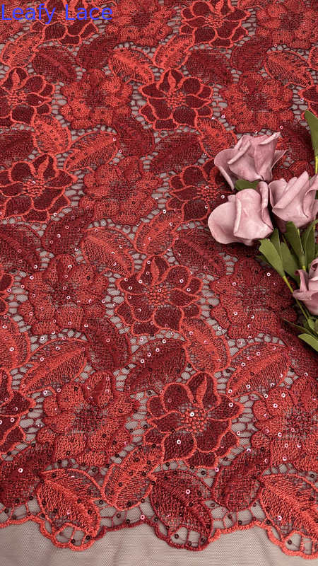 Red Luxary Sequin Embroidered Breathe High Quality Wedding Fabric Customized Design
