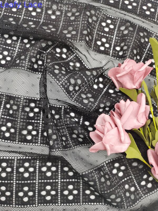 Black 100% Cotton Lace Fabric Hollow-up Patter Embroidered Pure Lace