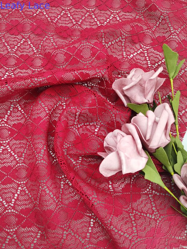 Red Color Four Leaf Clover Lace Fabric Customized Embroidered Pure Lace Fashion Apparel