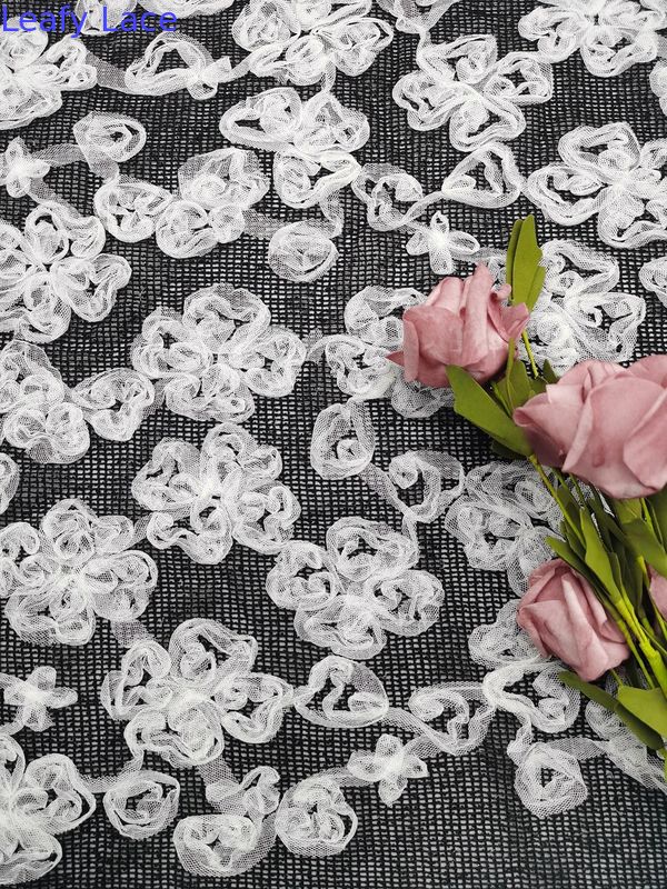 White Black Contrast Color Flower Embroidered Lace Fabric Applique
