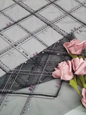 3D Merrowed Chemical Lace Fabric Benang Bordir Poliester Ringan Dicelup