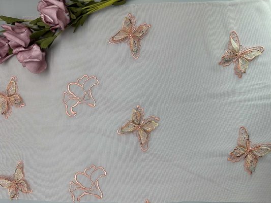 Kain Bordir Kupu-kupu 129CM 3D Untuk Gaun Wanita