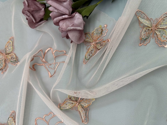 Kain Bordir Kupu-kupu 129CM 3D Untuk Gaun Wanita