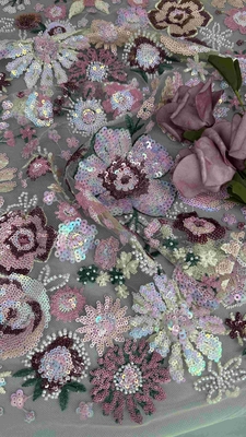 Semi Sheer Flower Sequin Kain bordir Untuk Wanita Pakaian Mode
