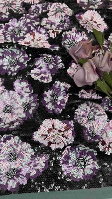 Mesh Tulle Sequin Kain bordir 49 Inch Bunga Untuk Wanita Pakai