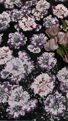 Mesh Tulle Sequin Kain bordir 49 Inch Bunga Untuk Wanita Pakai