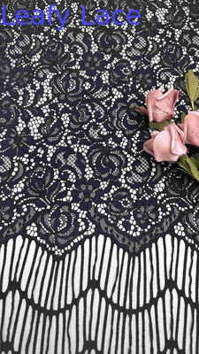 Lengan Panjang Bunga Pola Hitam Warna Kualitas Tinggi Lebar Penuh Kabel Kain renda untuk wanita Fashin Kain 140cm Lebar