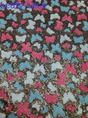 Kupu-kupu Berwarna-warni Kualitas tinggi Lembut Sequin Kain bordir Pattern Piece Dye Mesh Ground Untuk Pakaian Mode