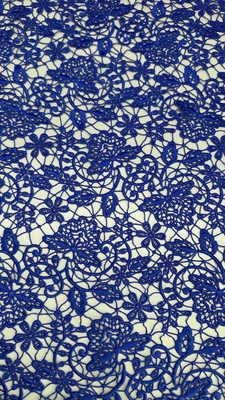 100% Poly Royal Biru Kualitas Tinggi Bunga Kimia bordir renda Kain Untuk Wanita Pakaian Mode Pakaian