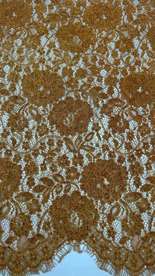 Warna coklat Chenille benang bunga Scalloped Edge renda kain By The Yard gaun untuk wanita gaun