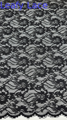 55 Inch Nylon Spandex Lebar Hitam Warna Desain Elegant Stretch Bunga Corded elastis renda kain dengan kerang Untuk pakaian wanita fashion