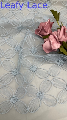 100% Nylon Full Width Light Blue Color Tulle Mesh Bordir Kain Berkelanjutan