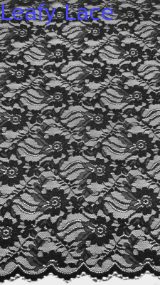 Full Width Stretch Lace Fabric In Black Elegant Floral Patterns And Scalloped Edges Untuk Pakaian Wanita Mode
