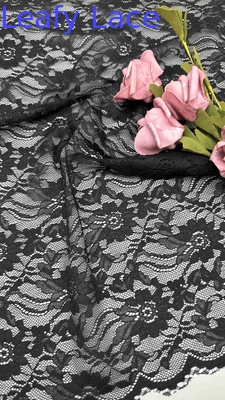 Full Width Stretch Lace Fabric In Black Elegant Floral Patterns And Scalloped Edges Untuk Pakaian Wanita Mode