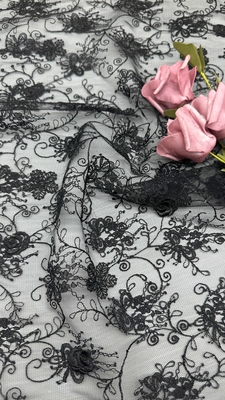 Daun hitam renda tahan lama dan elegan bordir bunga mewah 100% rajutan kain renda kain pernikahan ulang tahun kesempatan gaun cantik