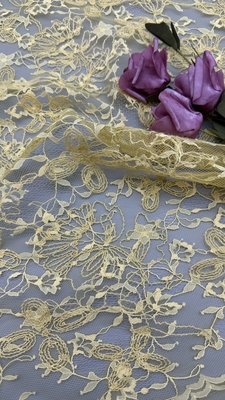 Kuning awet dan elegan bordir bunga mewah bordir kain renda kain pernikahan ulang tahun kesempatan