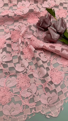 Daun Pink Plaid bordir awet dan elegan mewah rajutan kain renda kain pernikahan ulang tahun kesempatan Sequin Plaid kain manik-manik