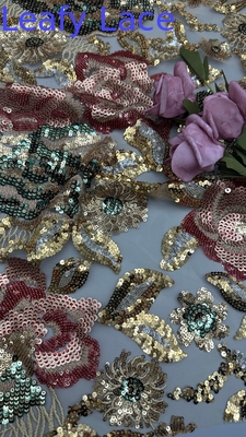 Kain bordir sequin berdaun tahan lama dan elegan Batik bordir sequin berwarna-warni