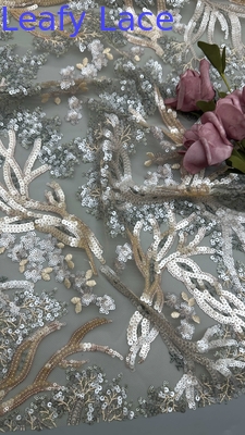Daun Sequin bordir renda kain tahan lama dan elegan kain mewah pesta pernikahan acara Sequin bordir kain