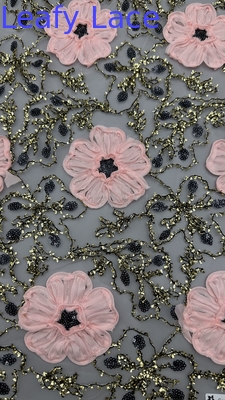 Kain renda bertali berdaun Sequin bordir renda berkualitas tinggi Kain bordir elegan