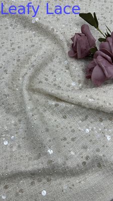Kain renda Sequin yang indah Berkilau Kain renda bordir Daun berkualitas tinggi