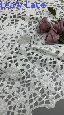 Kain renda Crochet Putih Sequin Bordir Kain renda Daun Mewah Pesta Pernikahan Kain