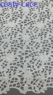 Kain renda Crochet Putih Sequin Bordir Kain renda Daun Mewah Pesta Pernikahan Kain