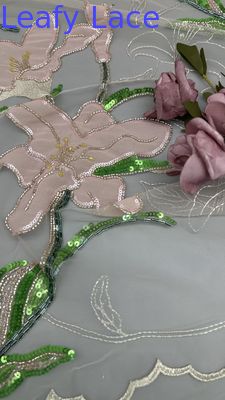 Mengukir kain renda berdaun Sequin bunga elegan dan bernafas Sequin renda kain mewah kain kesempatan