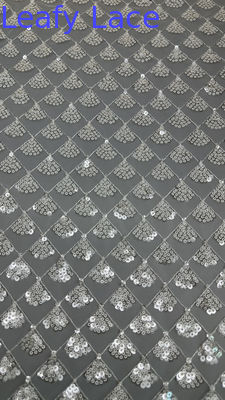 Kain Bunga 3D Daun Sequin Elegant Mesh Lace Kain Mewah Pesta Malam Kain
