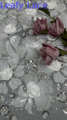 Perhiasan renda renda berbalut mesh Sequin bunga elegan Sequin renda kain mewah kain kesempatan