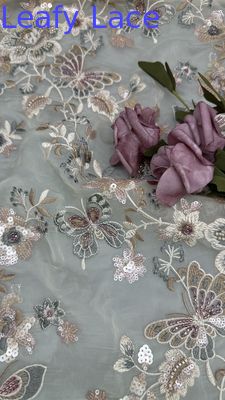 Berwarna-warni Bunga Sequin bordir renda Kain Hias Mesh Daun Disesuaikan
