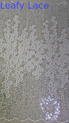 Kain bordir berbalung poliester Sequin renda Spandex putih 100% renda bordir