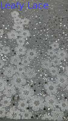 Kain bordir berbalung poliester Sequin renda Spandex putih 100% renda bordir
