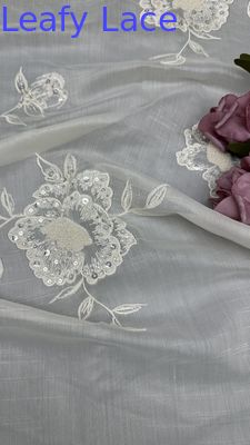 3D Flower Tulle Mesh Fabric Breathe Mesh Lace Fabric Leafy Sequin Fabric
