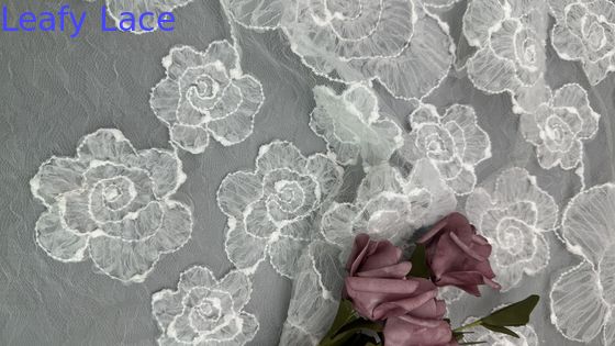 Gaya Vintage Kain renda bordir 3D Bunga Putih Tulle renda untuk proyek pernikahan pengantin