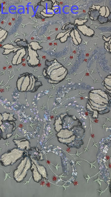 Mesh Ground Leafy Sequins Kain renda untuk Bernafas elegan Gaun makan malam berkualitas tinggi Kain bersinar