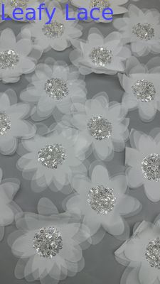 Kain renda Chantilly Prancis untuk Mesh Breathe 3D-Floral Premium renda Sequin Kain Mewah