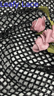 100% Polyester Semua Sequin Sequin Hitam Kain bordir Plaid Untuk AW Musim Untuk Gaun