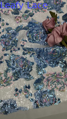 Kain Bordir Payet Berwarna-warni 100% Poliester Gaya Prancis Mewah Floral