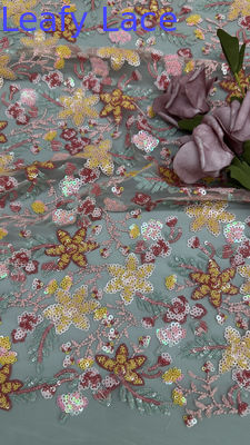 3D Flower Lace Fabric Mesh Lace For Gowns 100% Polyester Warna-warni Sequin Bordir Kain