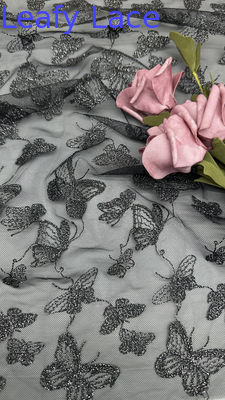 Kain Renda Kimia Mewah Butterfly Renda Romantis untuk Gaun Couture Pernikahan Gaun Jaring Hitam